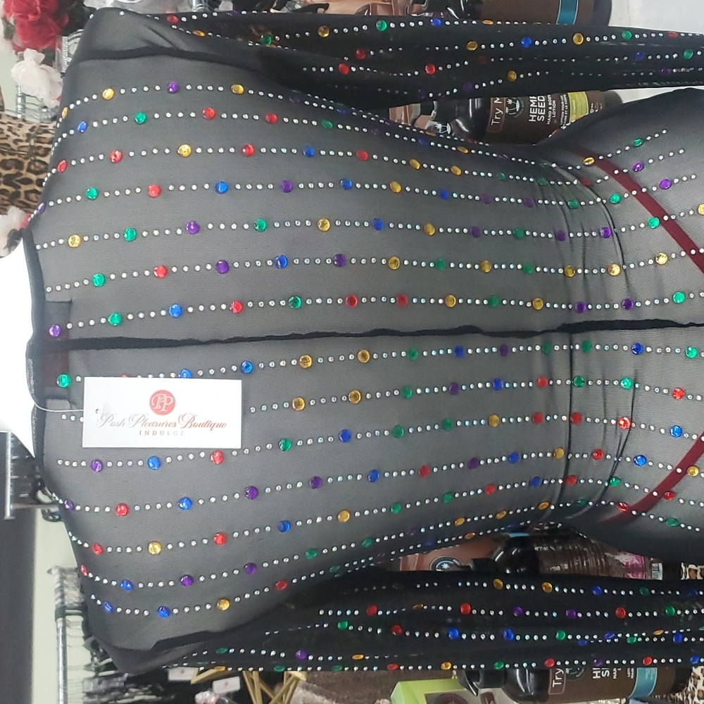 Exquisite Black Colorful Rhinestone Bodysuit - Picture 11 of 13